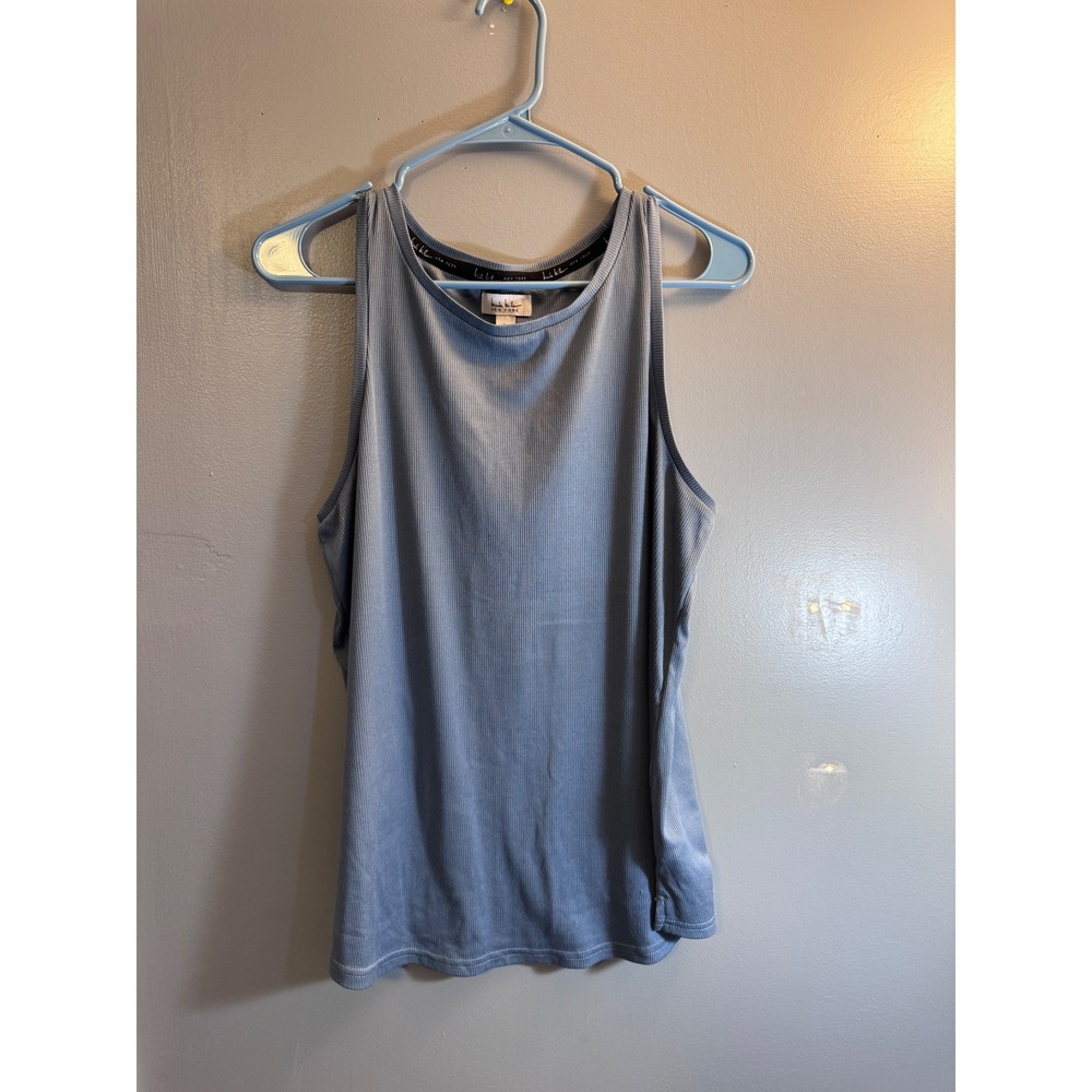 Nicole Miller New York Blue Ribbed Tank Top Sleeveless Crew Neck 5539-47 Large